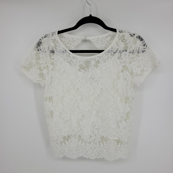 Abercrombie & Fitch Womens White Floral lace Sheer Top With Removable Liner S - Picture 4 of 16